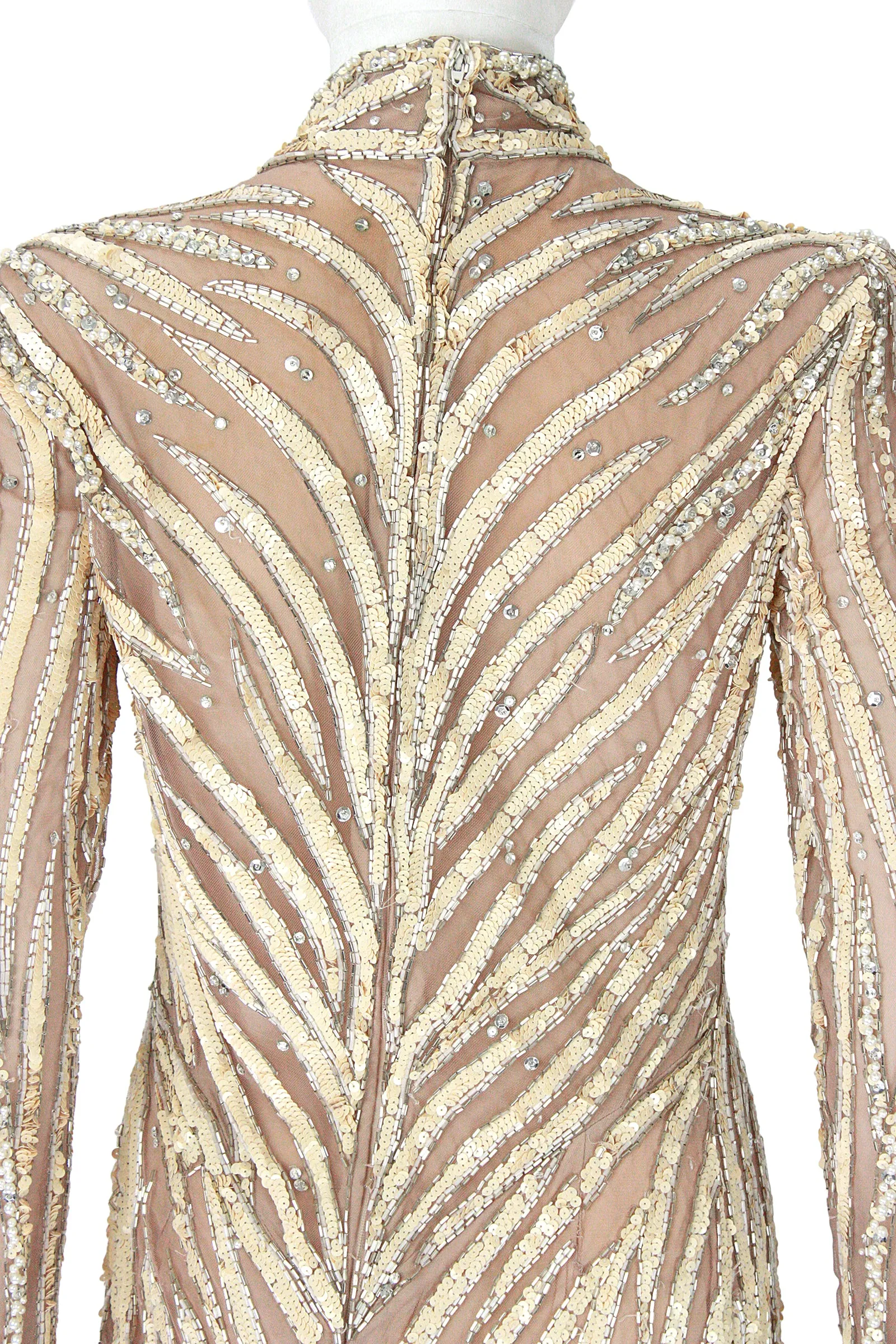 BOB MACKIE Circa 1980s Cream Beaded Gown