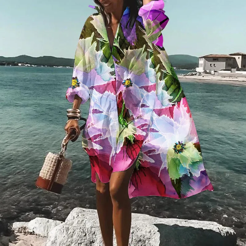 Boho  Printed  Oversize Cover-Up Beach Shirt