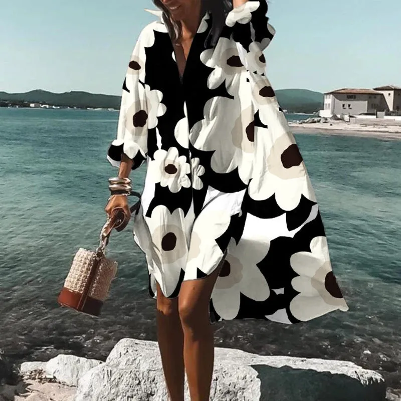 Boho  Printed  Oversize Cover-Up Beach Shirt