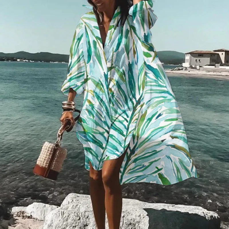 Boho  Printed  Oversize Cover-Up Beach Shirt