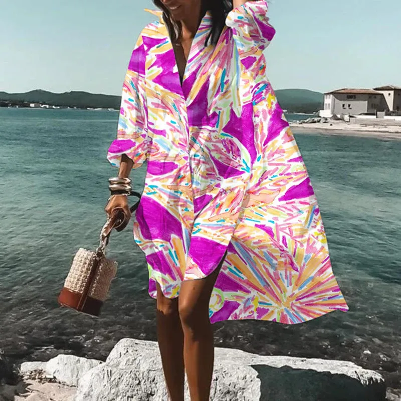 Boho  Printed  Oversize Cover-Up Beach Shirt