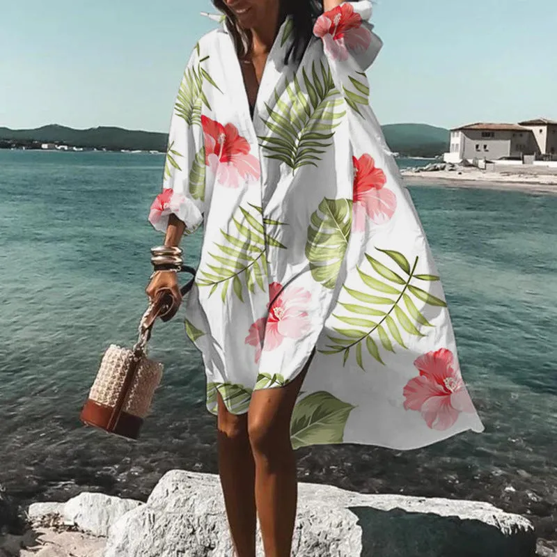 Boho  Printed  Oversize Cover-Up Beach Shirt