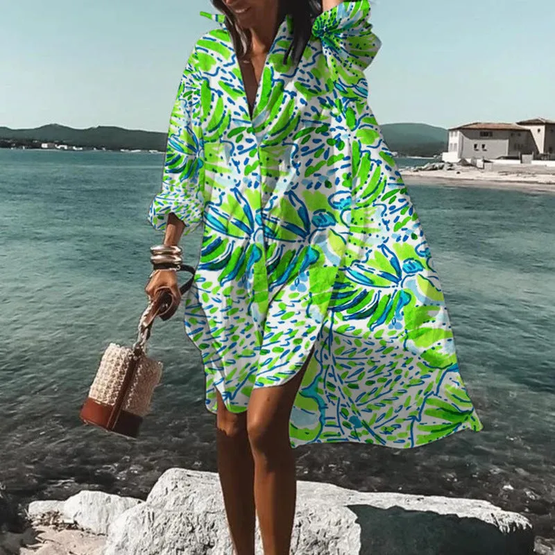 Boho  Printed  Oversize Cover-Up Beach Shirt