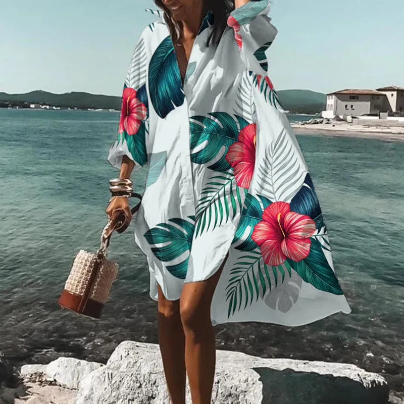 Boho  Printed  Oversize Cover-Up Beach Shirt