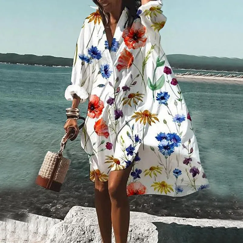 Boho  Printed  Oversize Cover-Up Beach Shirt