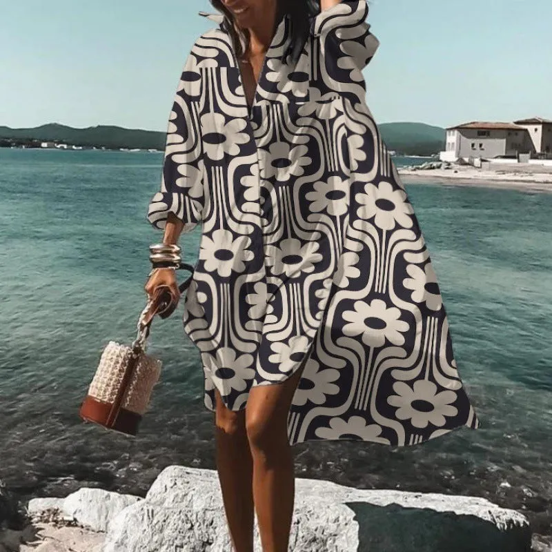 Boho  Printed  Oversize Cover-Up Beach Shirt