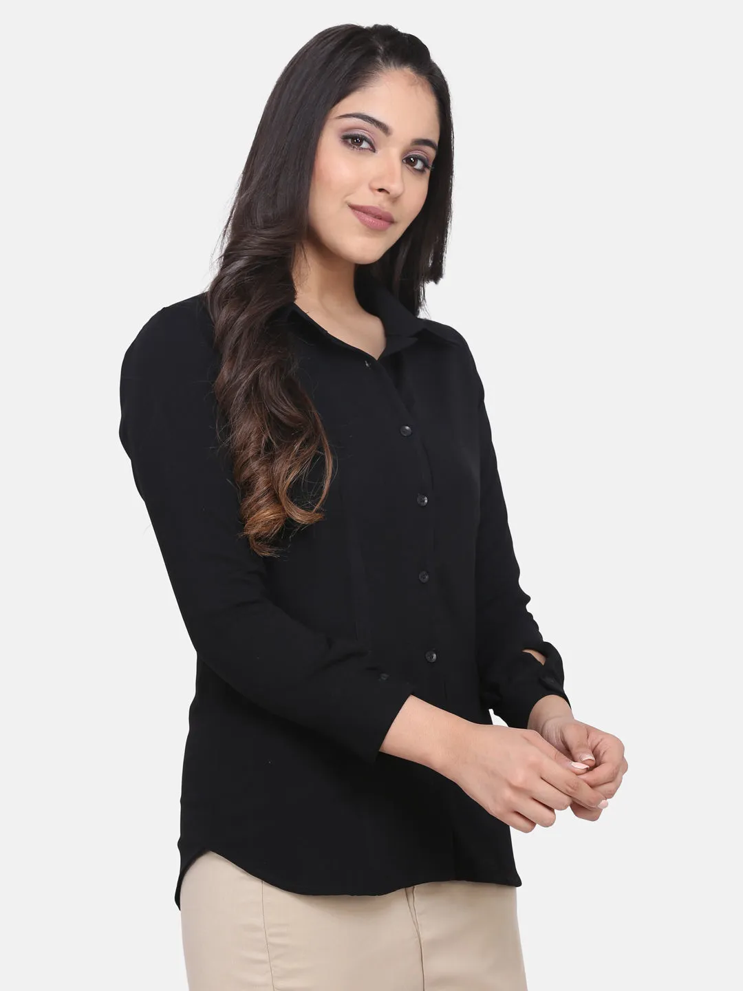 Button Women's Detailed Collared Shirt - Black