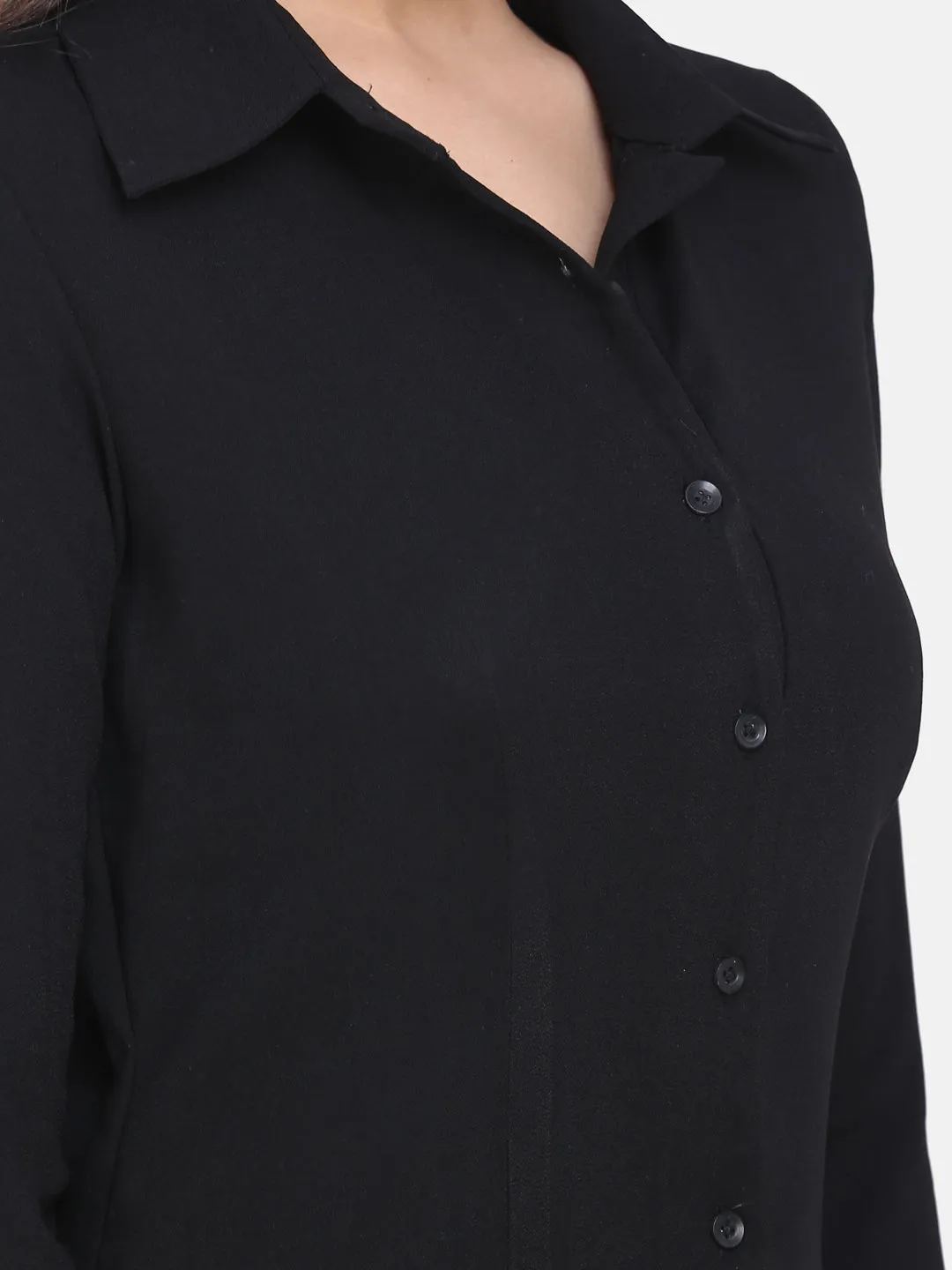 Button Women's Detailed Collared Shirt - Black