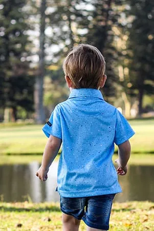 CA JNR Funky Golf Shirt | Blue Paint Splatter