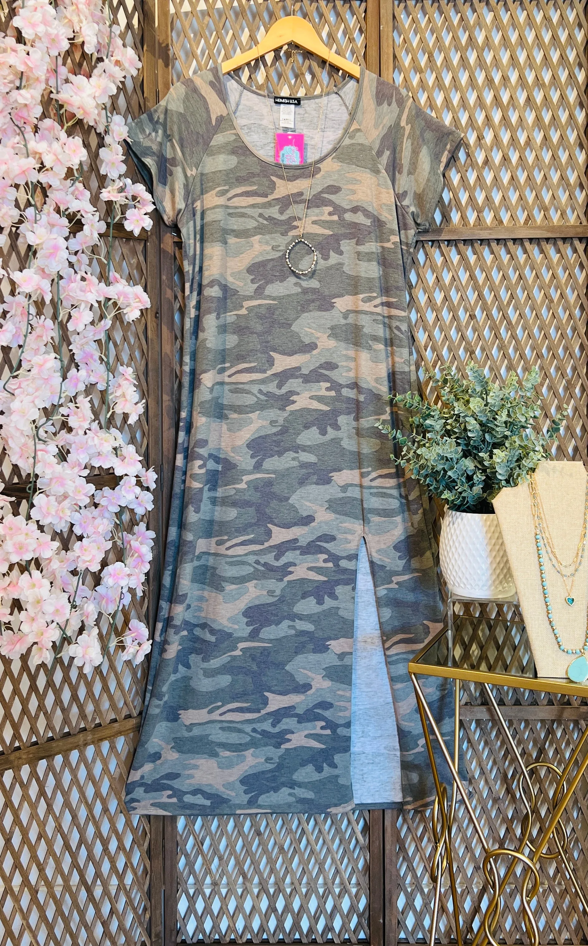 Camo Front Slit Dress