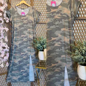 Camo Front Slit Dress