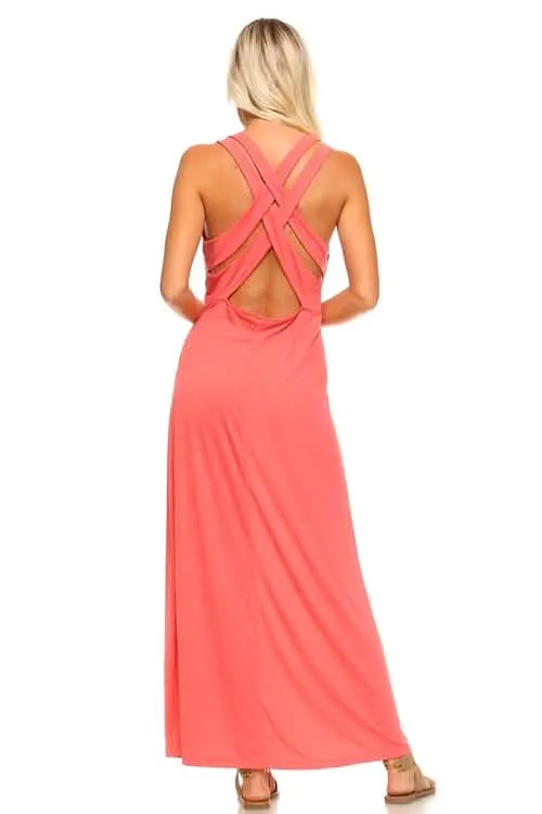 Chic Cross Back Halter Maxi Dress for Women