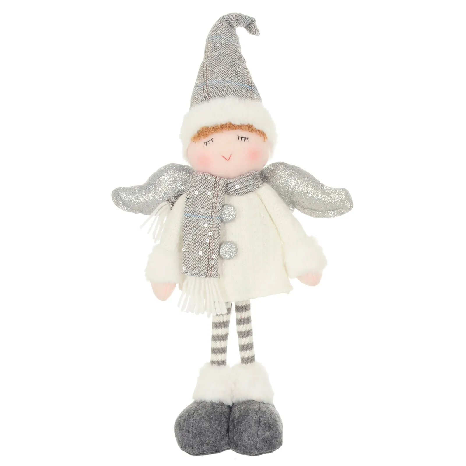 Christmas Fairy Standing Figure Grey White Silver Wings 41cm