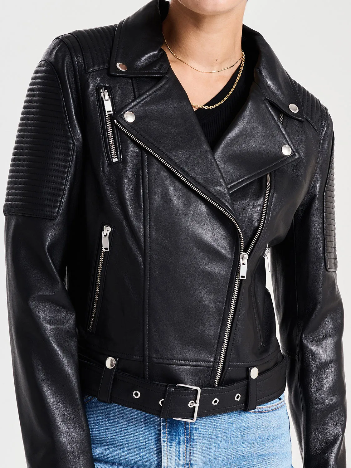 Classic Biker Jacket - Black/Silver