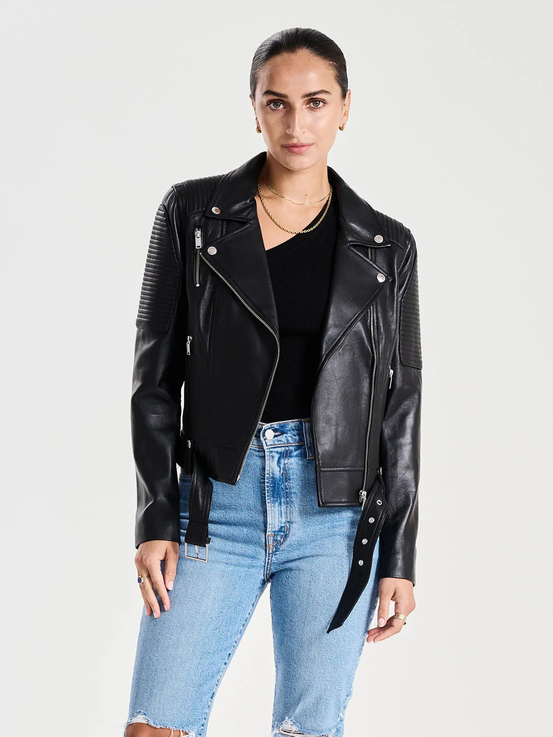 Classic Biker Jacket - Black/Silver