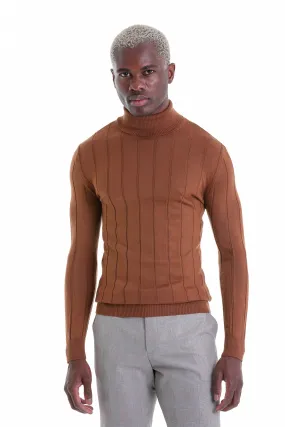 Comfort Fit Drop Needle Tobacco Turtleneck Sweater