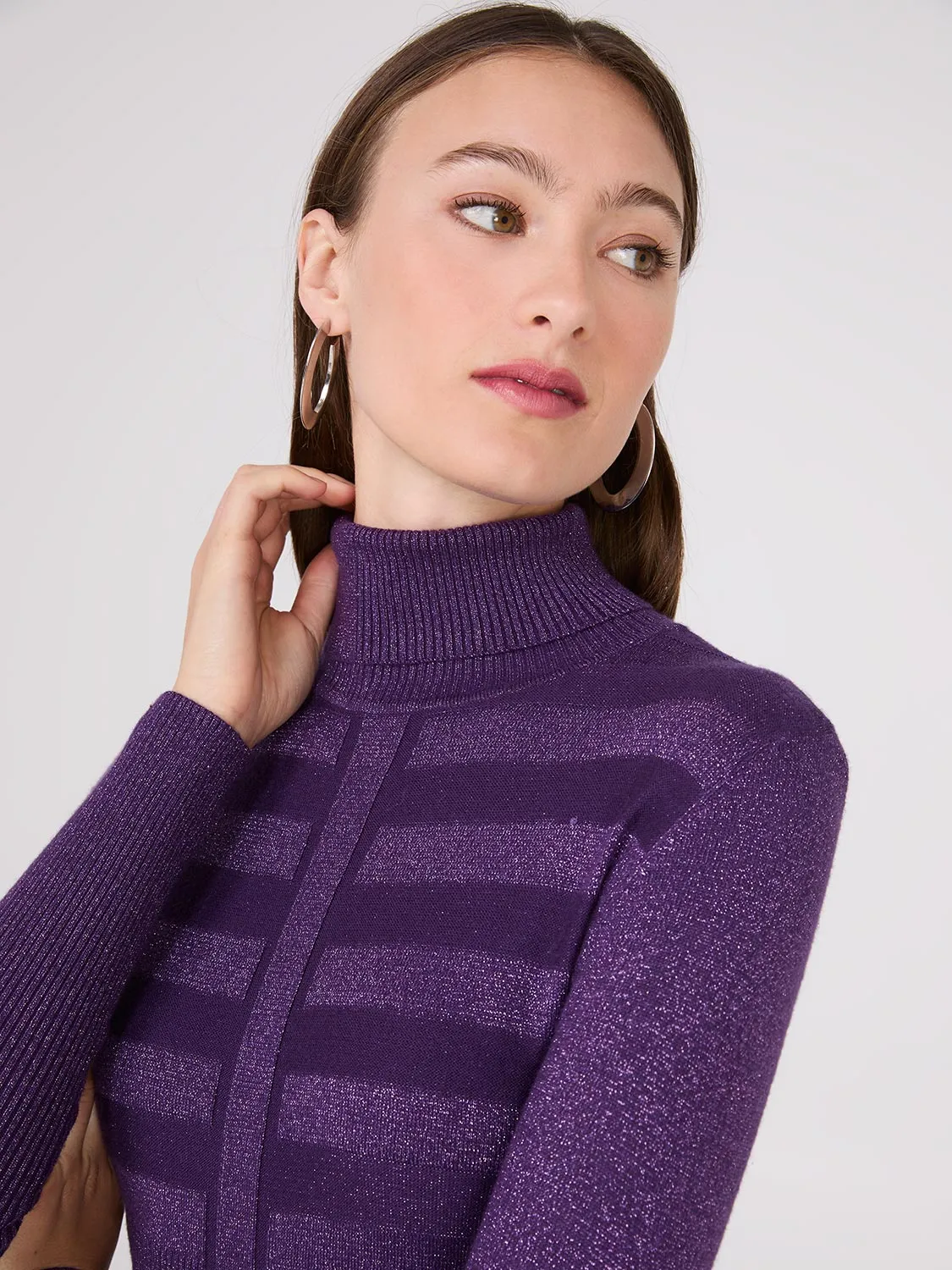 Contrasting Stitch Turtleneck Ribbed Sweater