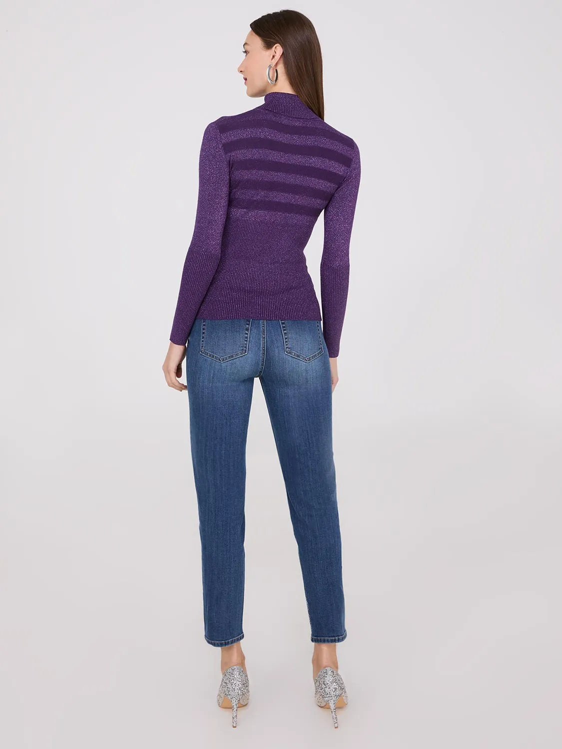 Contrasting Stitch Turtleneck Ribbed Sweater