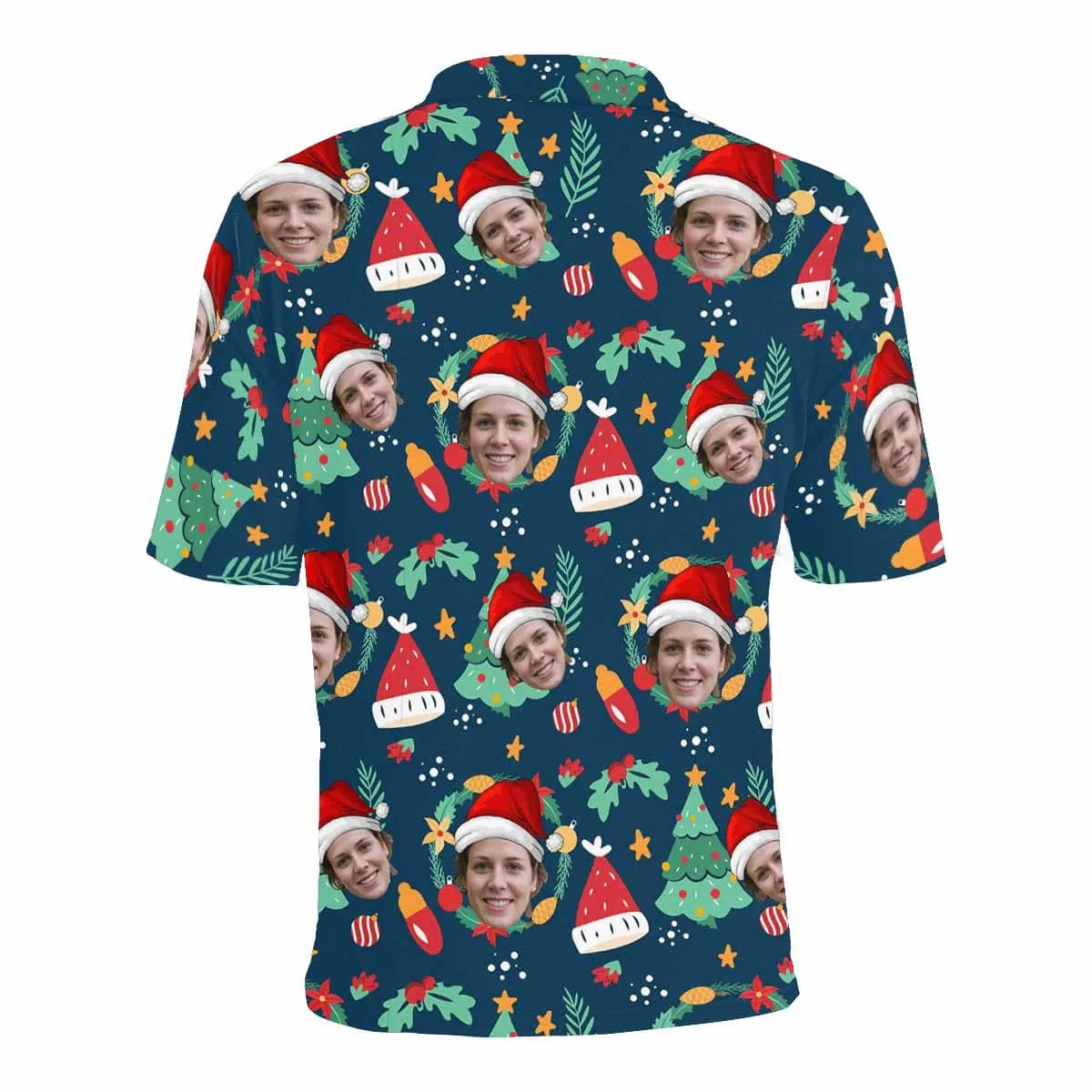 Custom Face Blue Christmas Santa Hat Polo Shirt Personalized Men's Golf Shirt