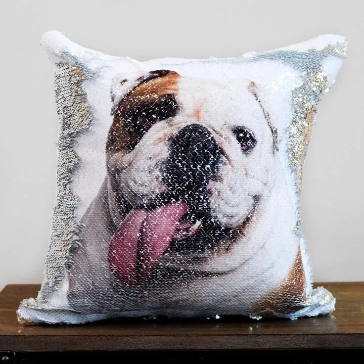 Custom Photo Cushion Cover Diy Personalized Sequin Luminous Pillowcase Room Decoration Baby Wedding Pet Photos Printed