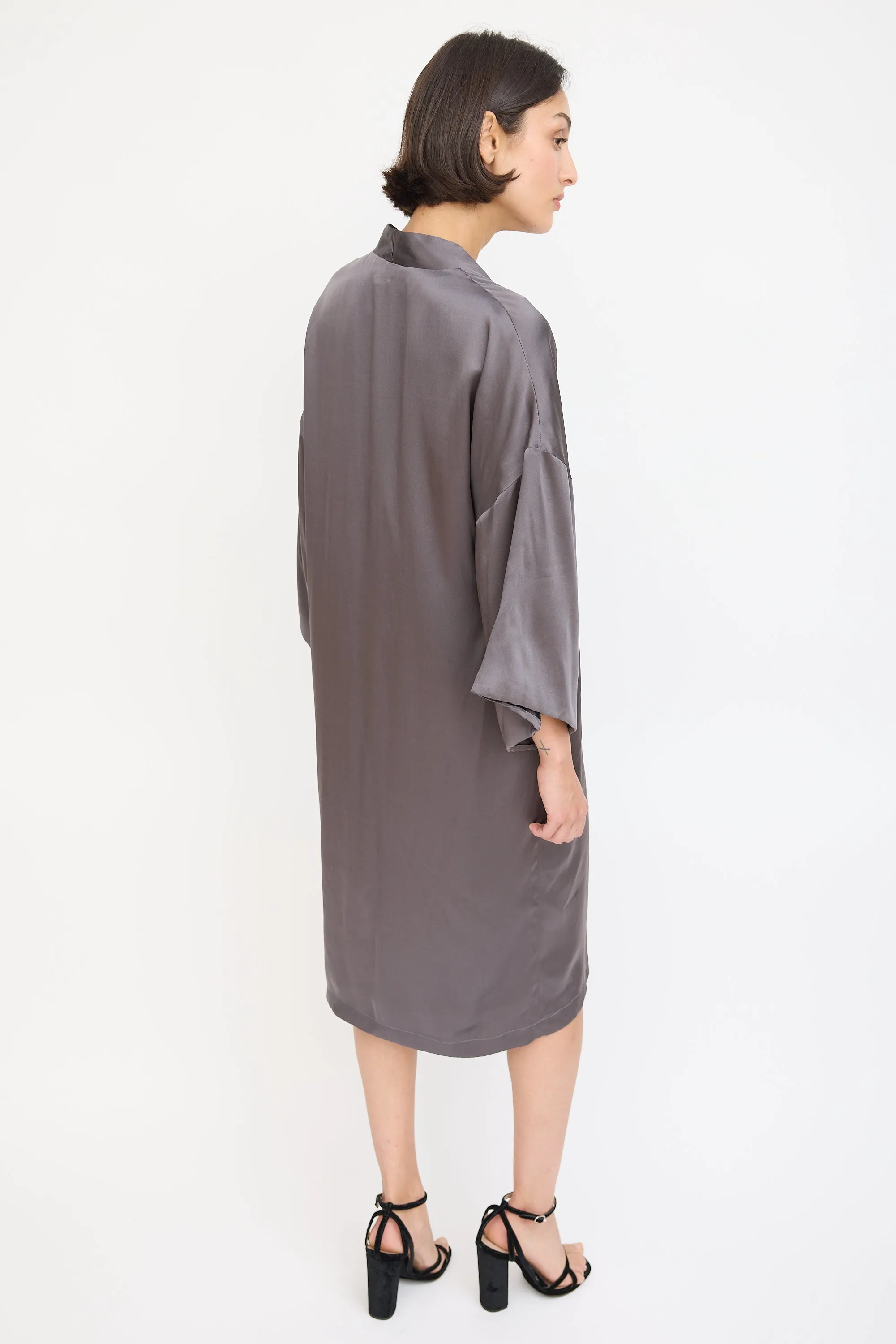 Dark Grey Satin Wrap Dress