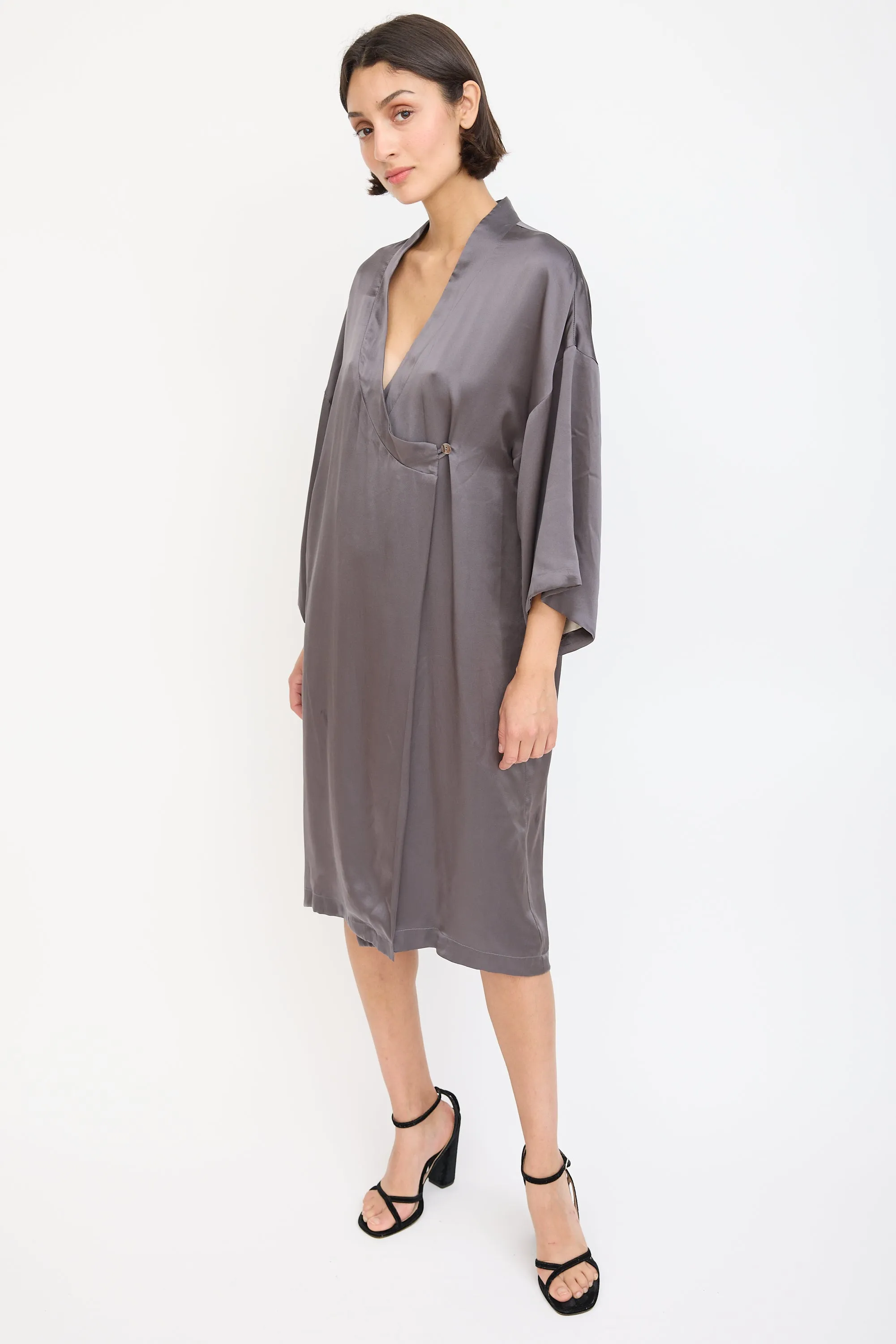 Dark Grey Satin Wrap Dress