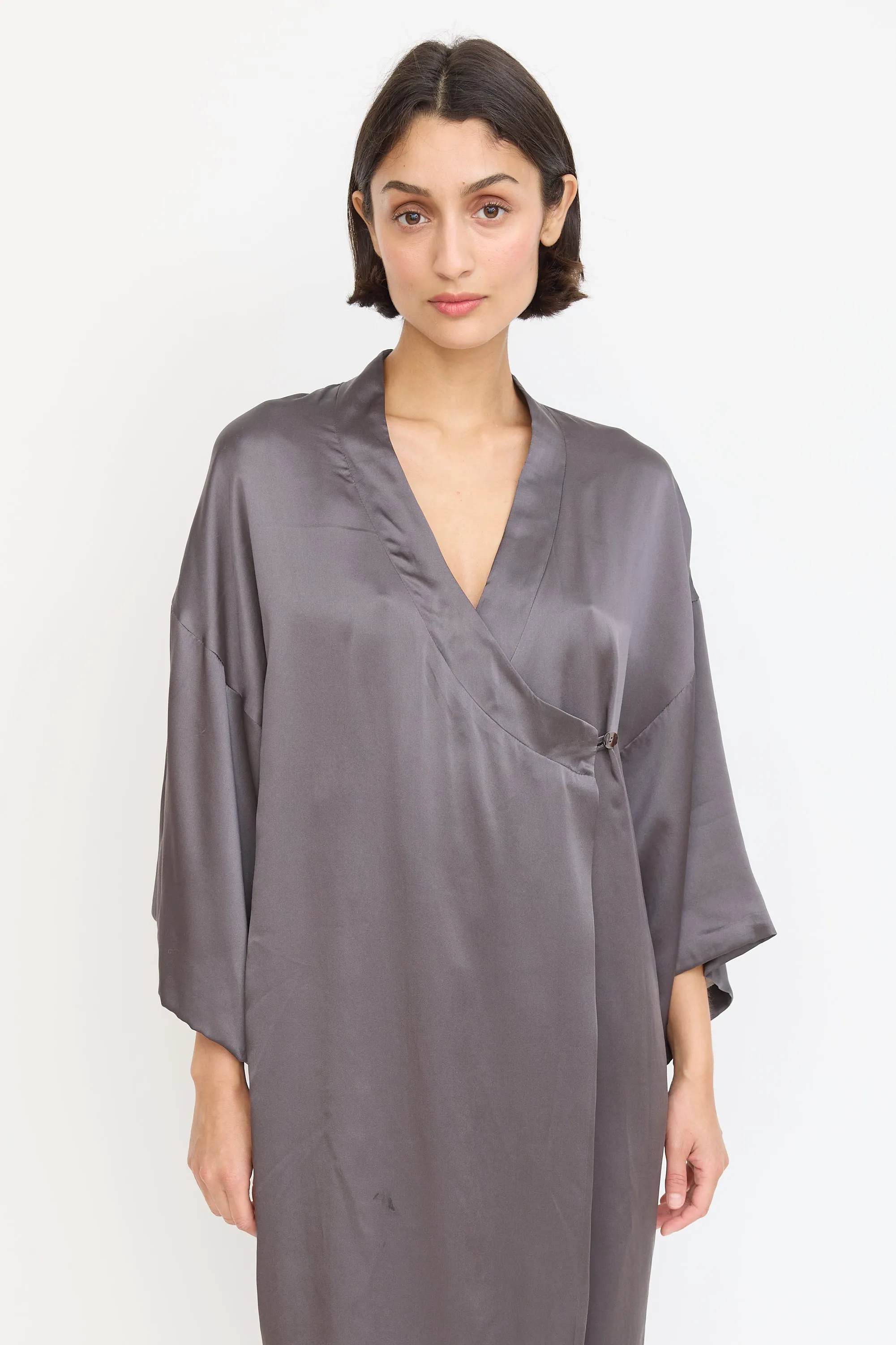 Dark Grey Satin Wrap Dress