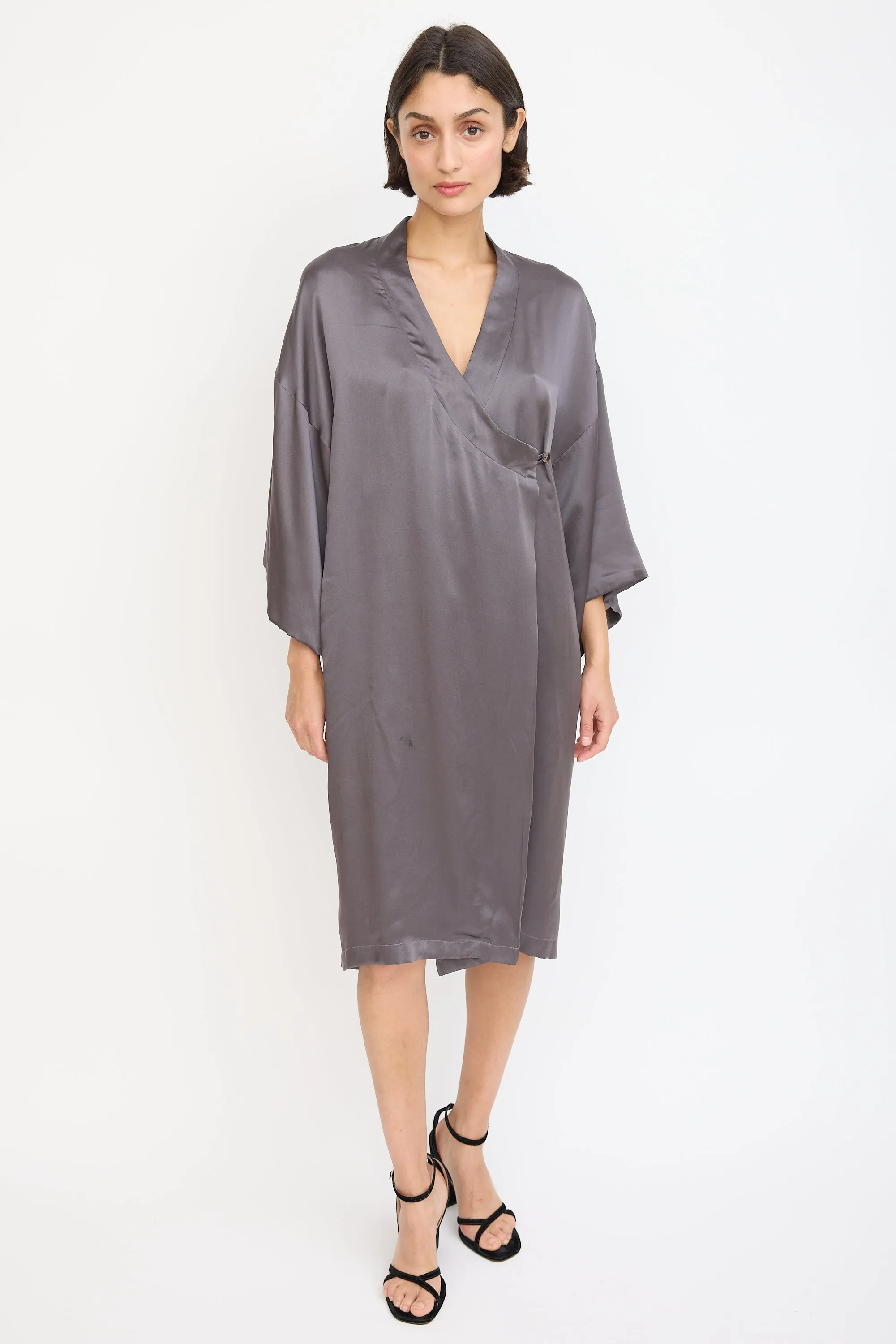 Dark Grey Satin Wrap Dress