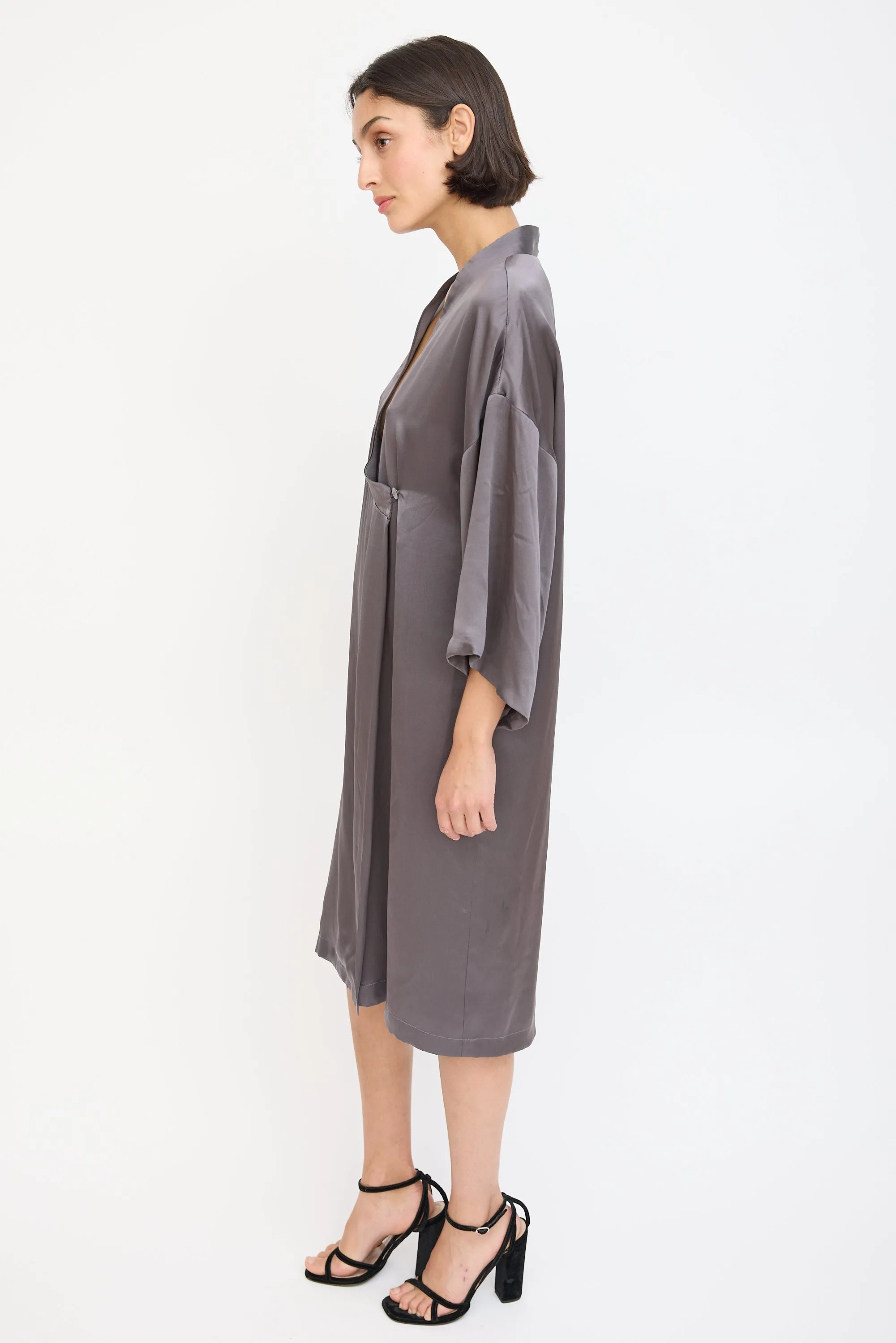 Dark Grey Satin Wrap Dress