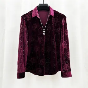 Dark Velvet Floral Button-Up