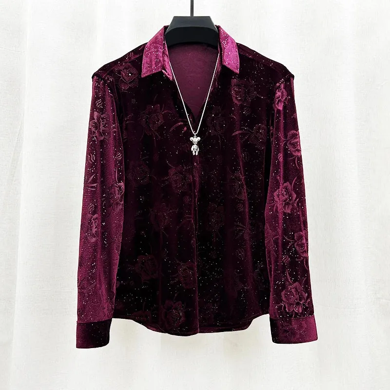 Dark Velvet Floral Button-Up