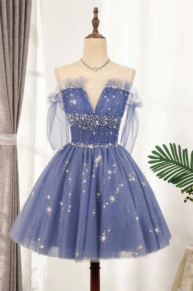 Diamond Blue Tulle Short Homecoming Dress