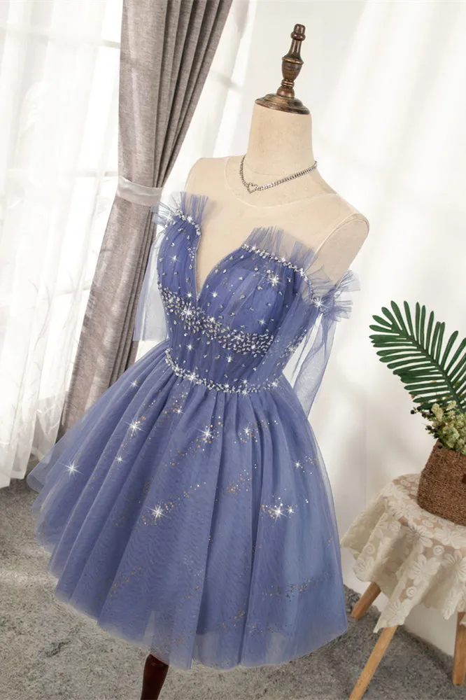 Diamond Blue Tulle Short Homecoming Dress