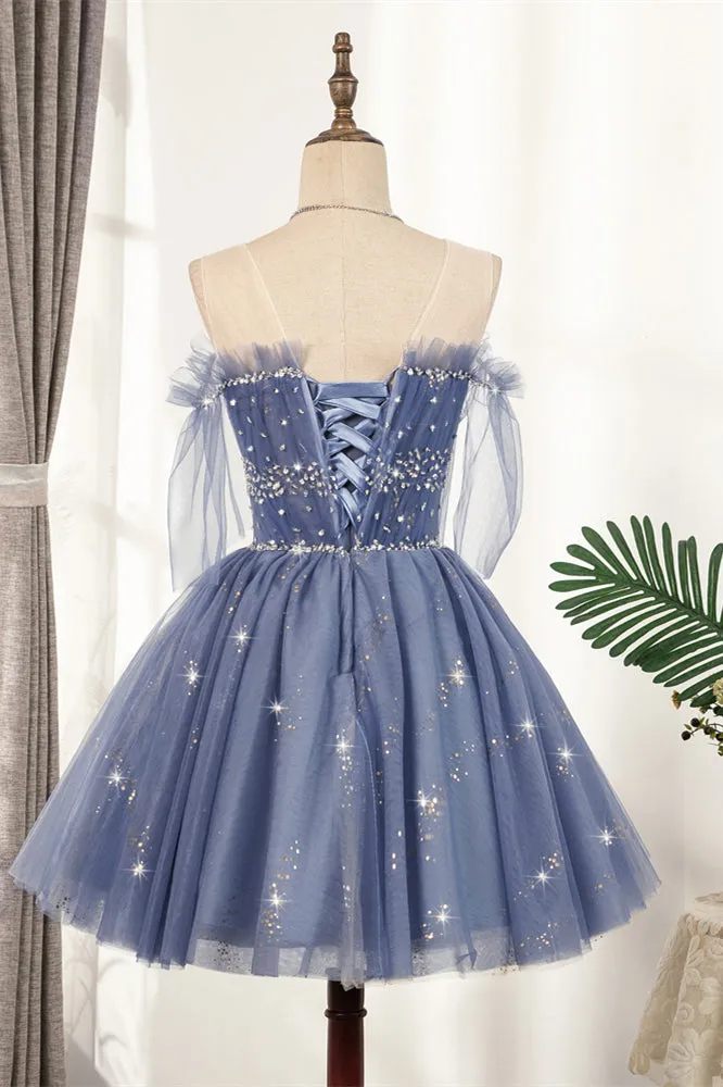 Diamond Blue Tulle Short Homecoming Dress