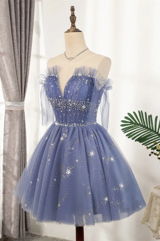 Diamond Blue Tulle Short Homecoming Dress