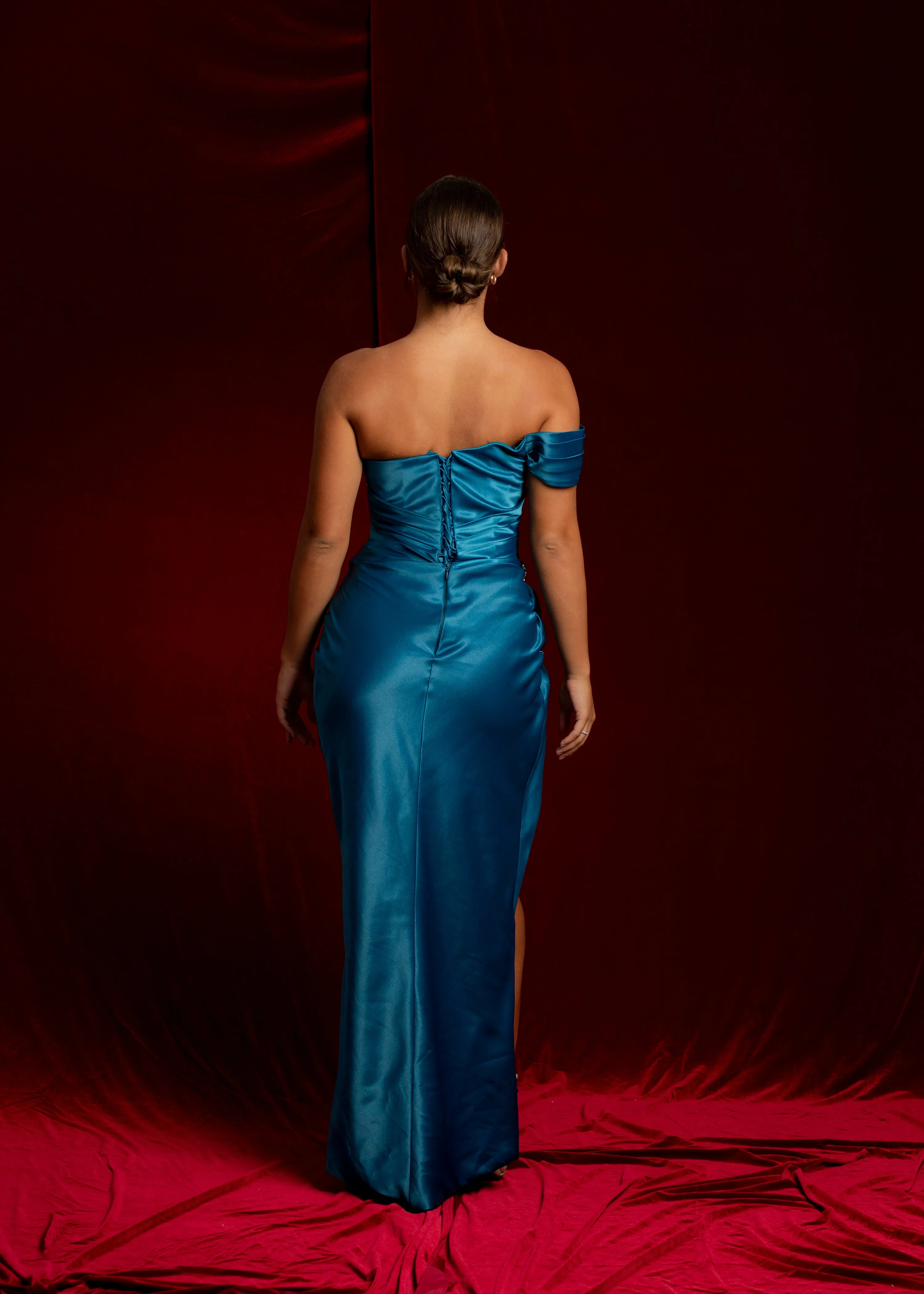 Diamond teal blue satin mermaid dress