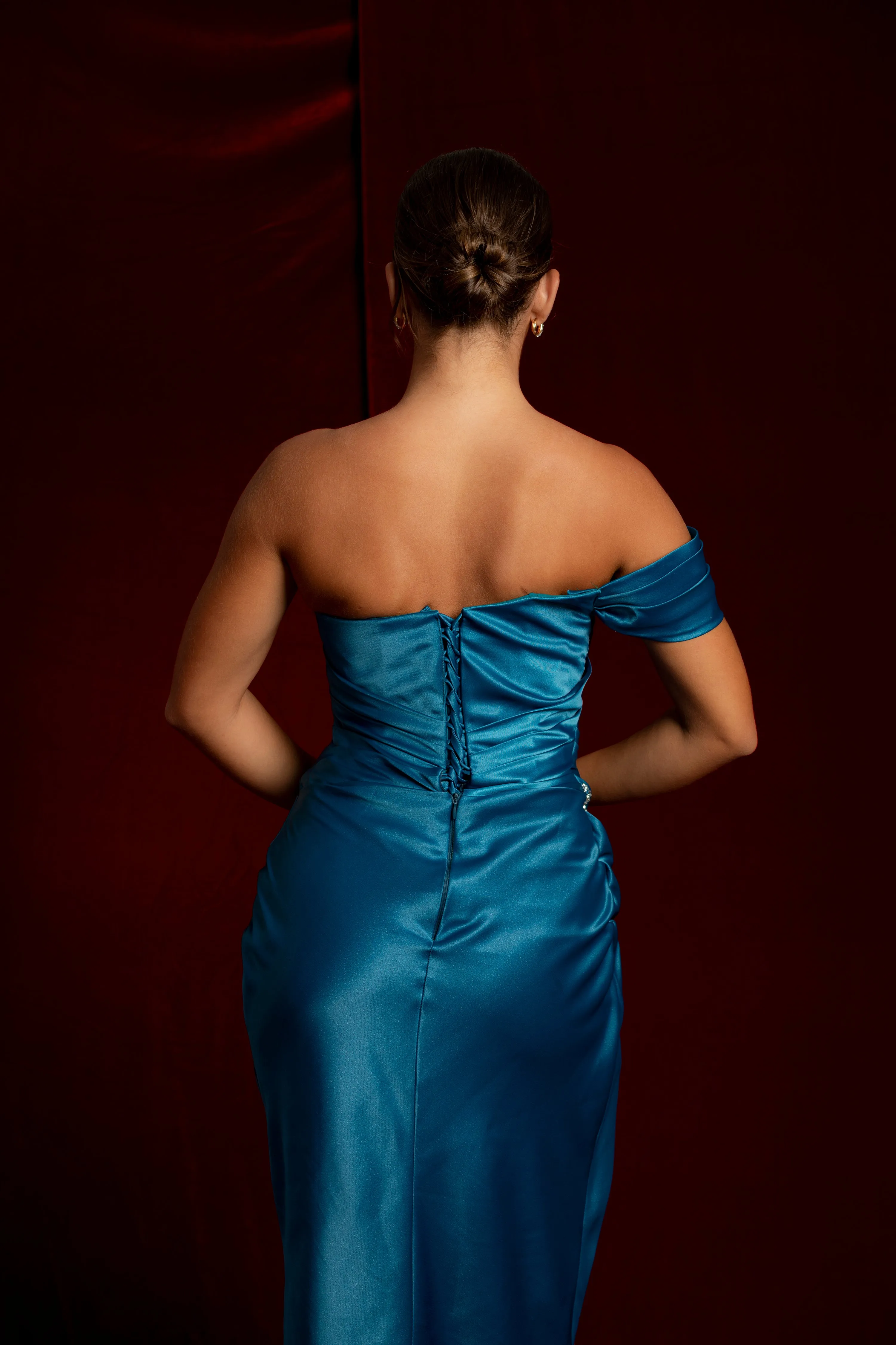 Diamond teal blue satin mermaid dress