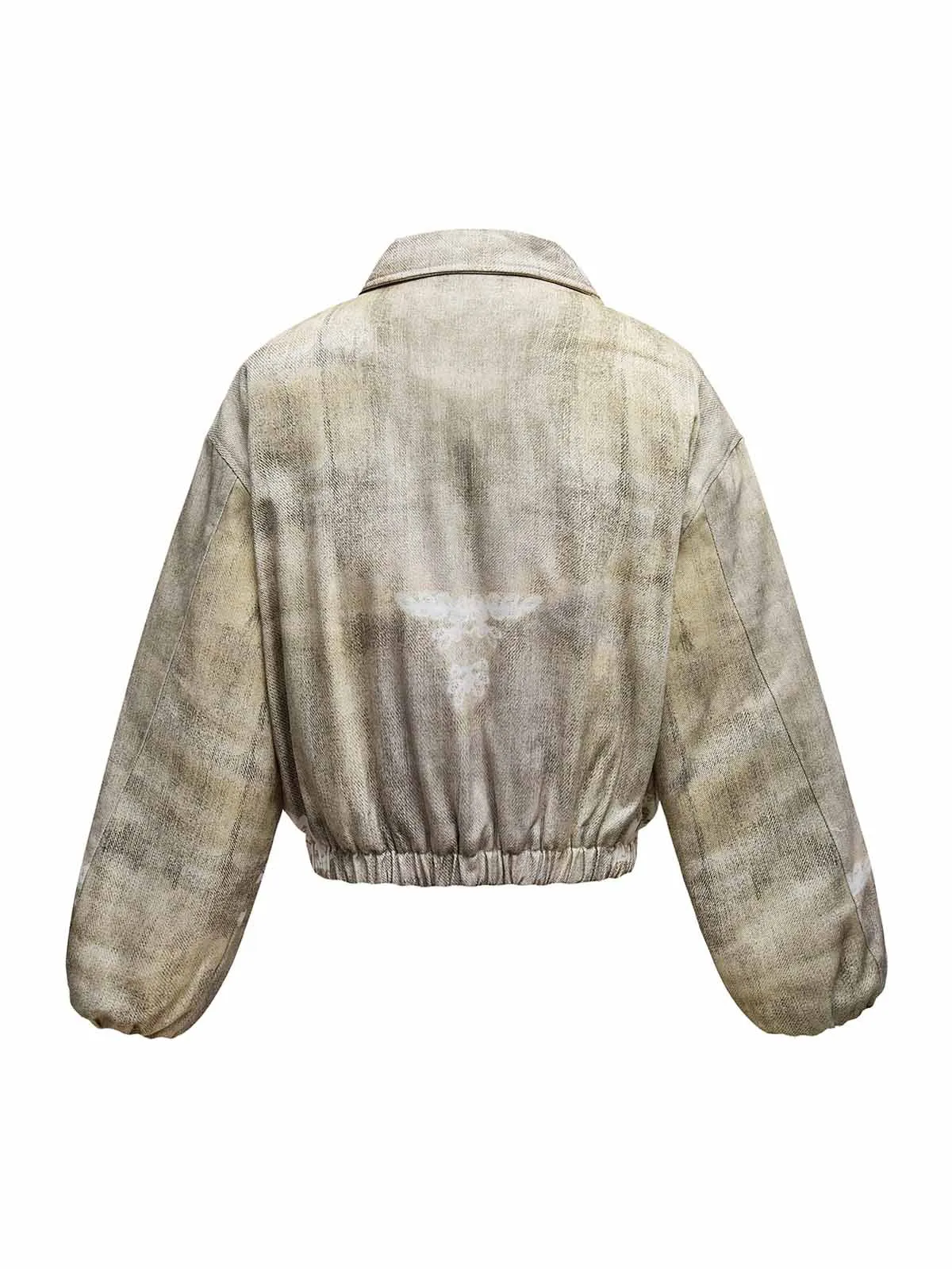 Distressed Graffiti Gradient Quilted Bomber Jacket