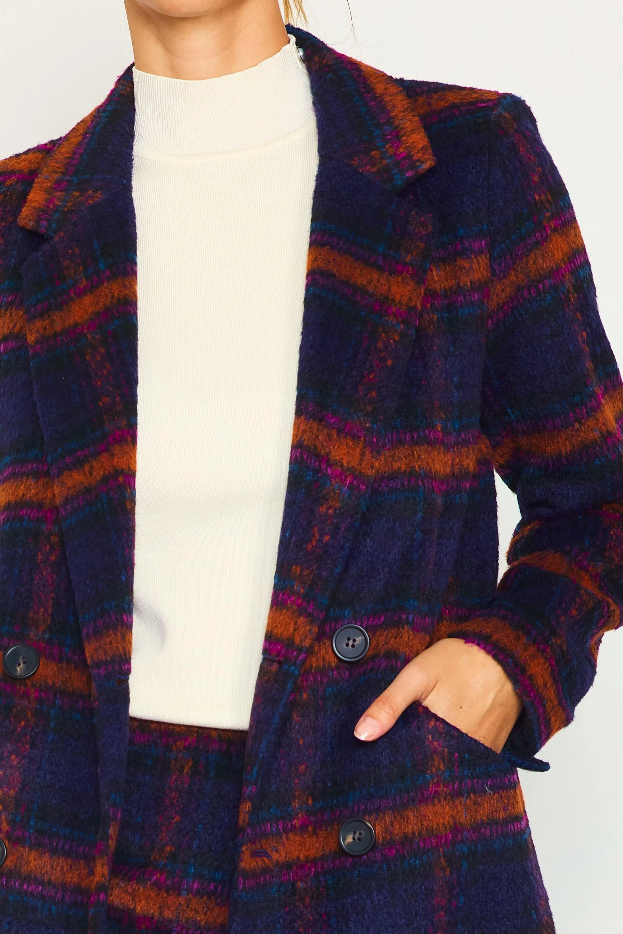 Double-Breasted Plaid Coat