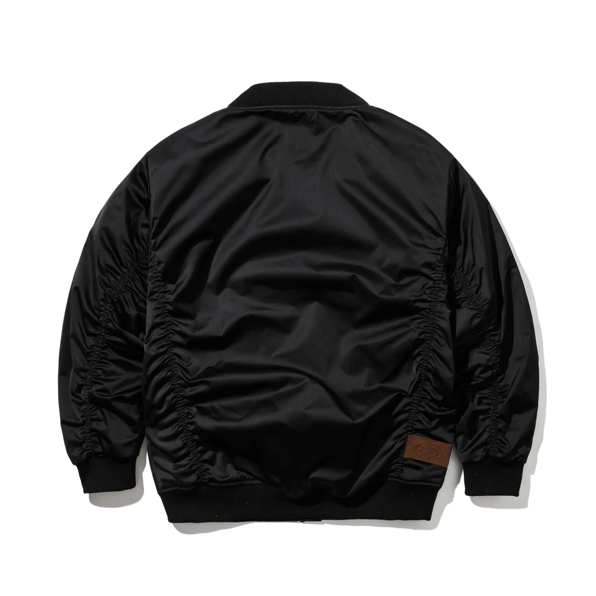 DOUBLE ZIPPER SHIRRING MA-1 JACKET BLACK