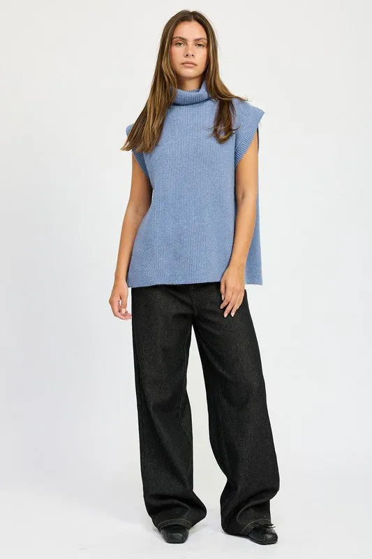 EMORY PARK Split Back Turtleneck Sleeveless Sweater Top