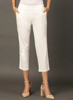 Falak Off White Cotton Linen Relaxed Fit Pants for Women