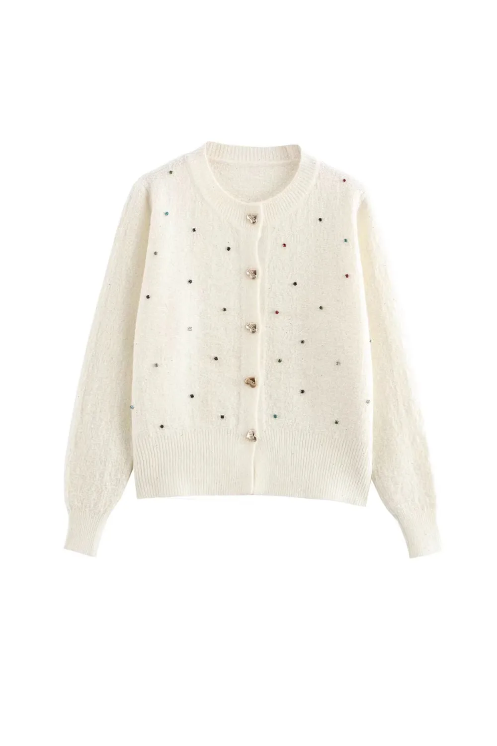 ‘Gail ’Sequined Crystal Heart Button Knitted Cardigan Coat