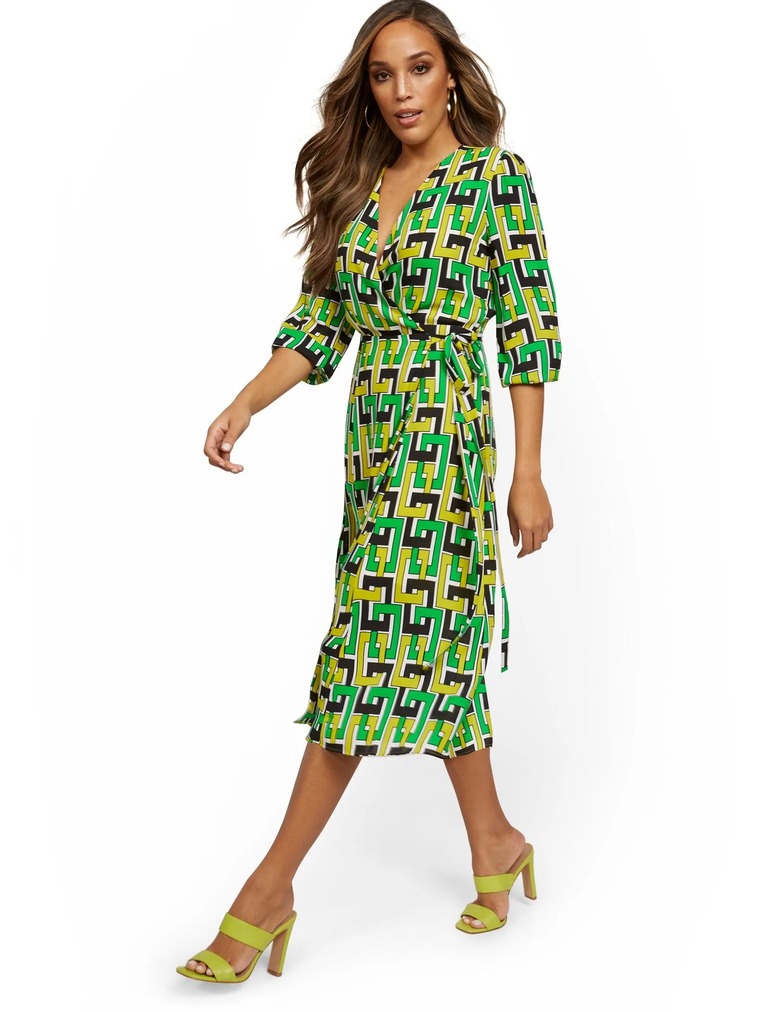 Geo-Chain Wrap Midi Dress