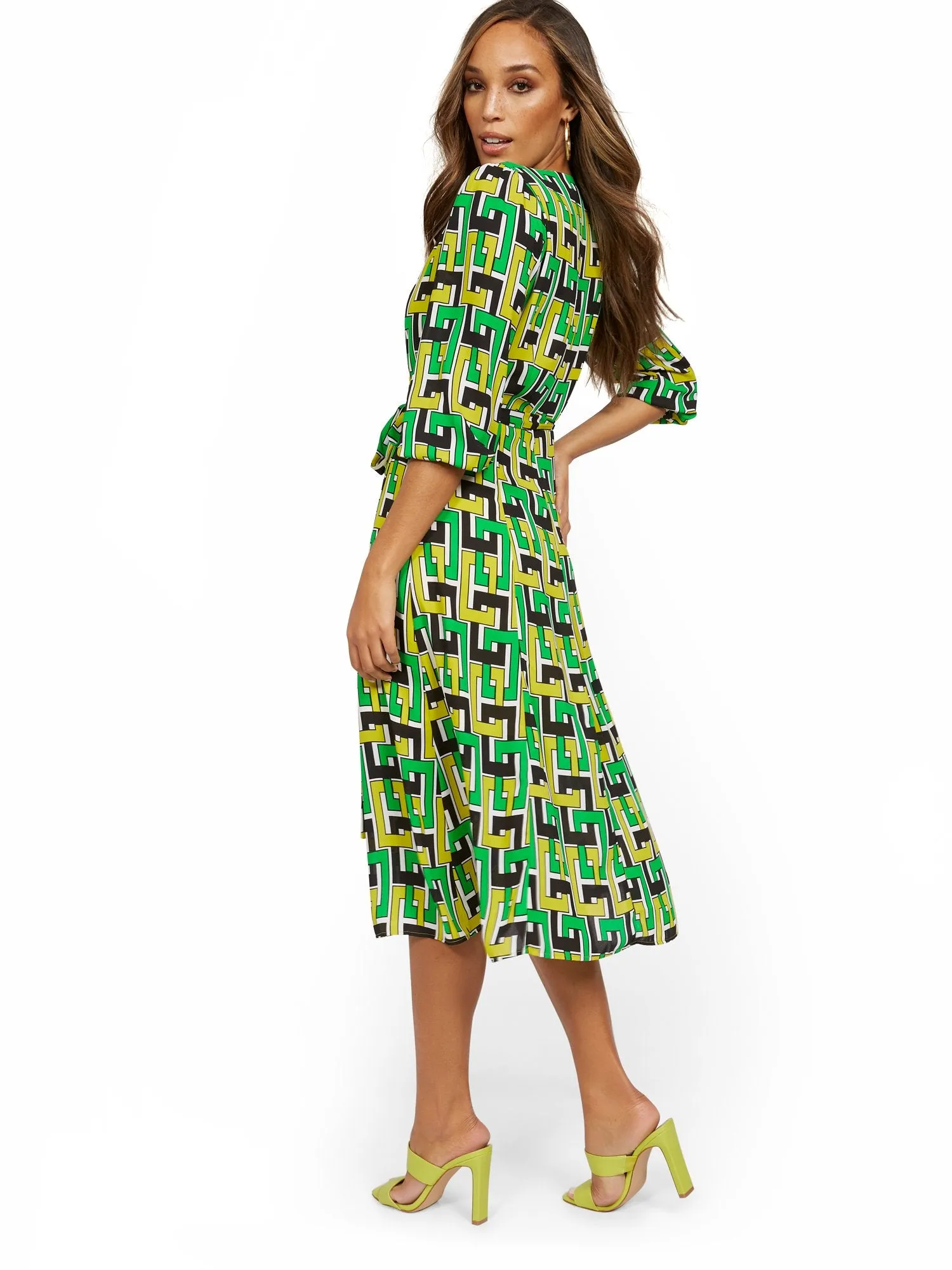 Geo-Chain Wrap Midi Dress