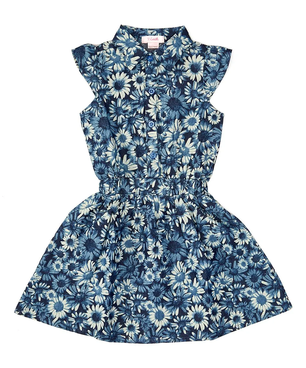 Girl Printed Denim Dress 2-14