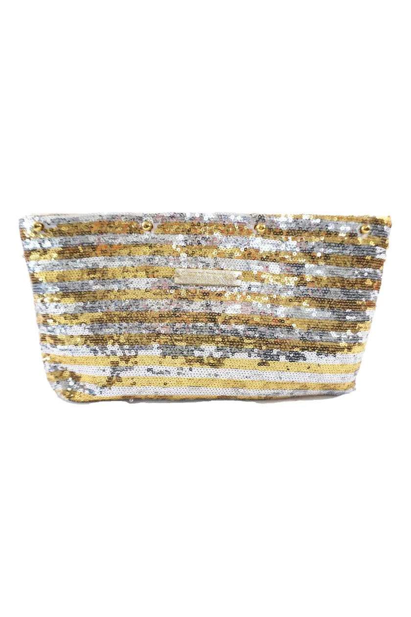 Gold and Silver Stripes Sequins Clutch Cover