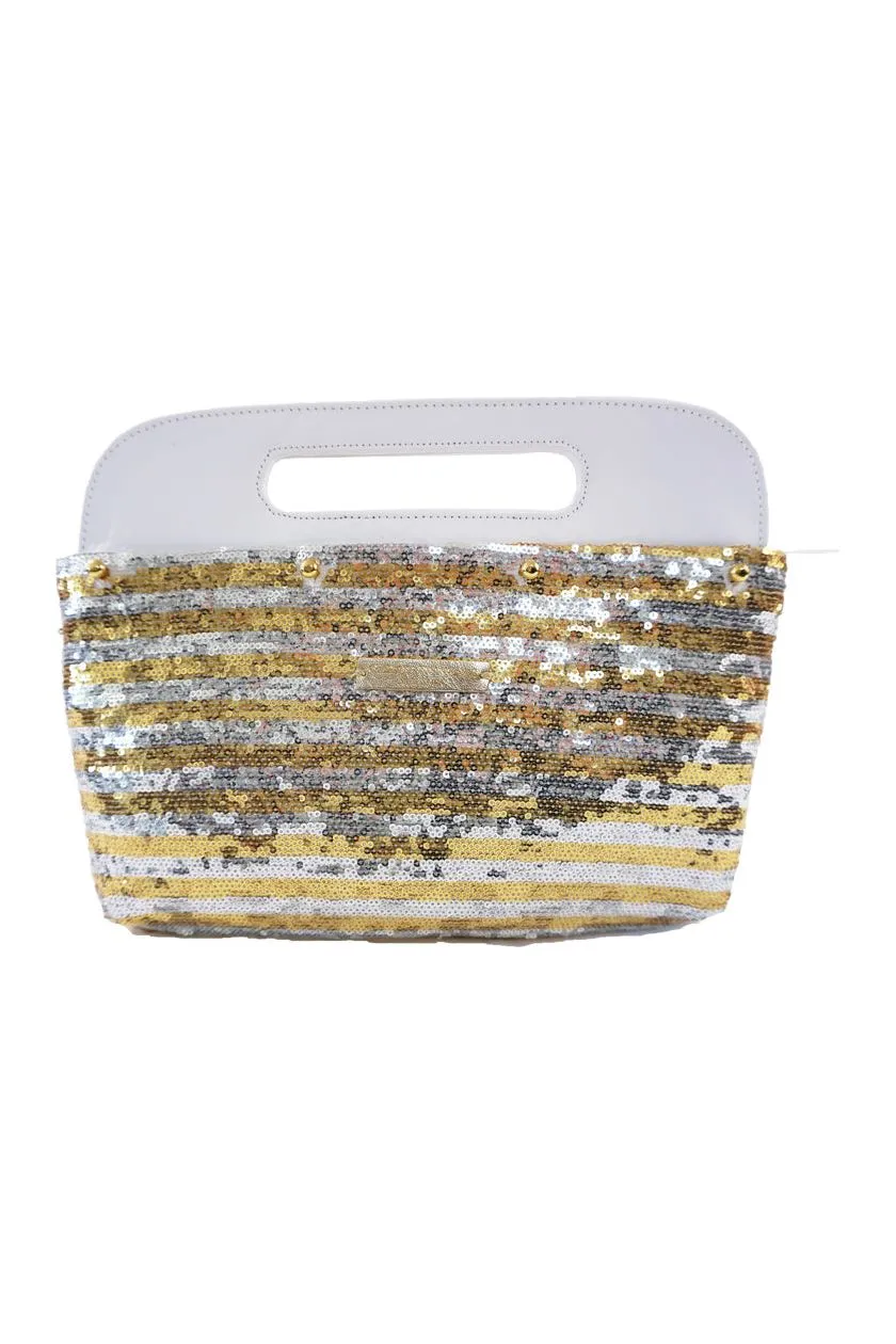 Gold and Silver Stripes Sequins Clutch Cover