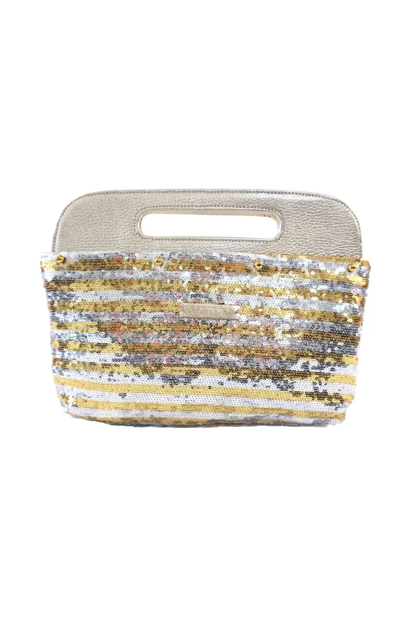 Gold and Silver Stripes Sequins Clutch Cover