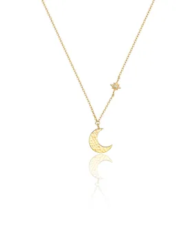 Gold Hammered Moon and Star Asymmetric Pendant.